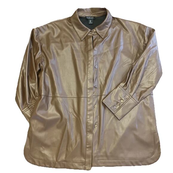 Rachel Zoe Faux Leather Shacket Chocolate Brown Women’s Sz S Preppy Fall Chic - Picture 1 of 13